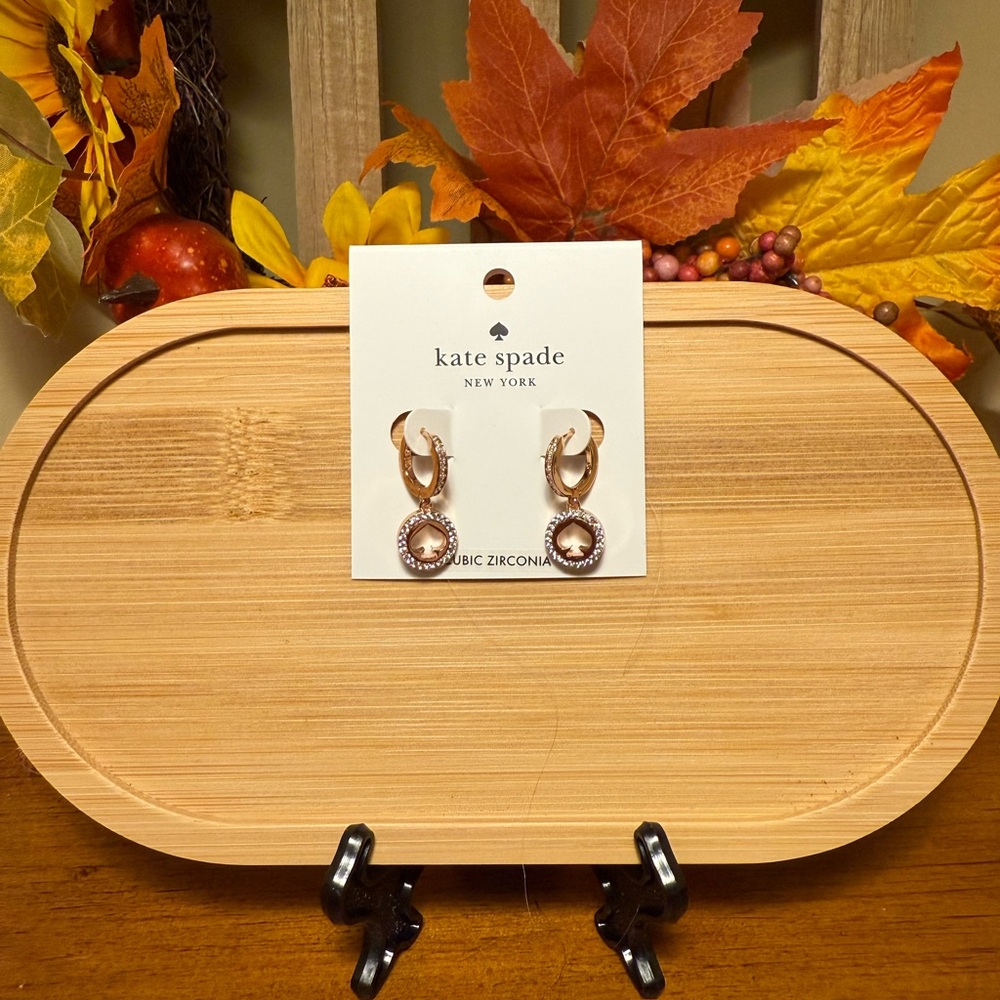 Exquisite Kate Spade Pink Gold and Zirconia Dangle Earrings with logo nside